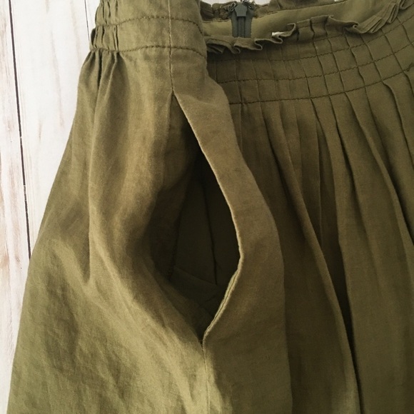 J. Crew Pleated Skirt Gathered Waist Olive Green Sz 6 Cotton Lined Short - Picture 5 of 9